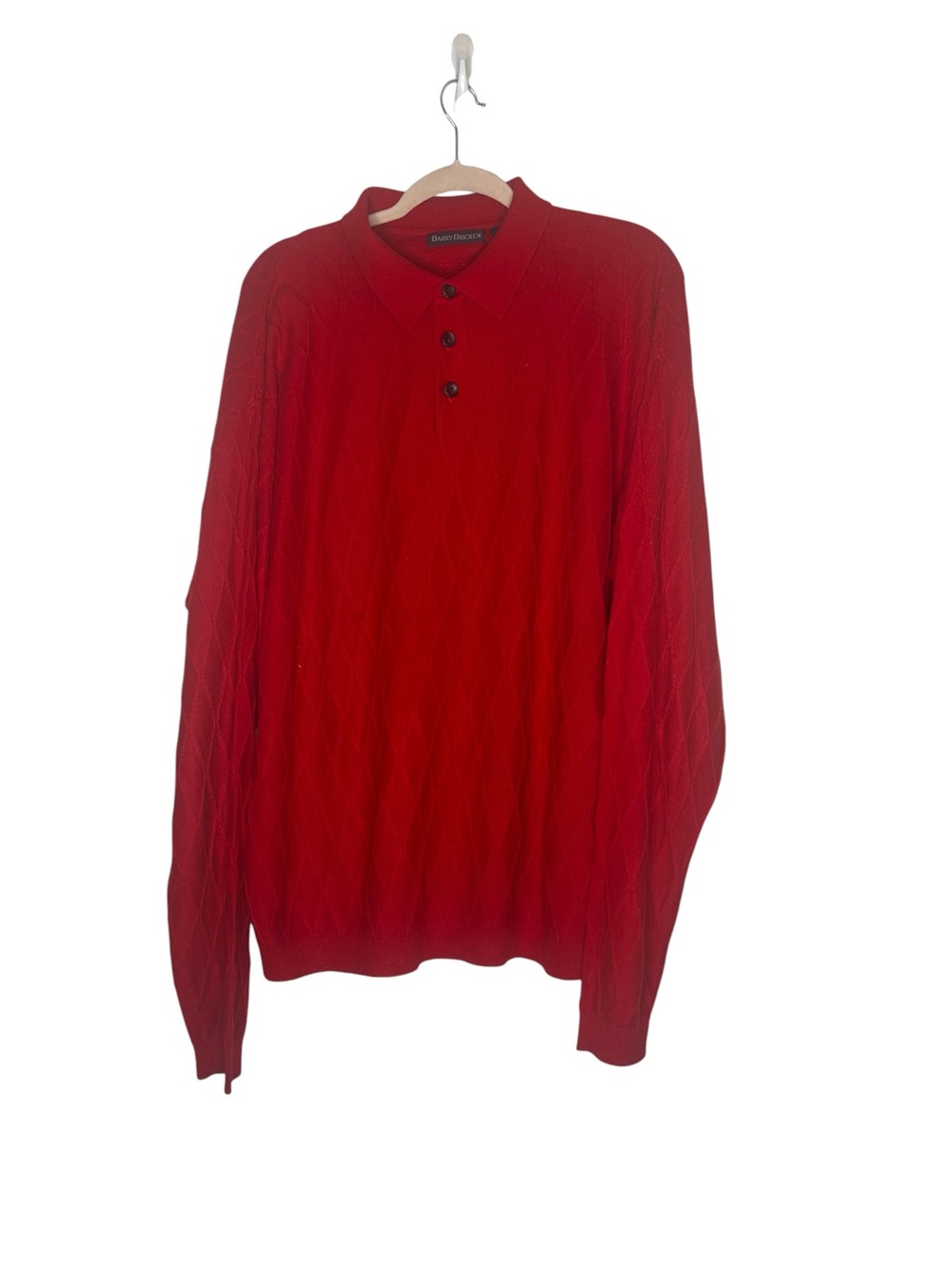 Barry Bricken Red V-Neck Cable-Knit Polo Sweater Silk and cashmere blend XXL